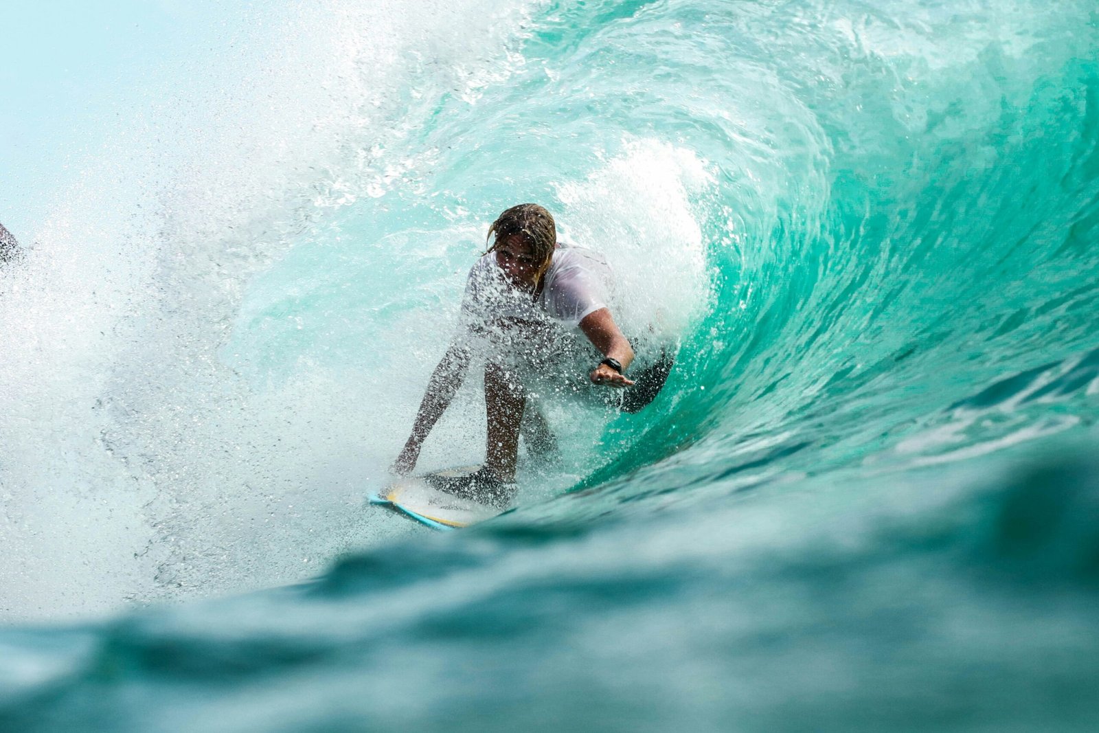 time lapse photography surfer in wave water